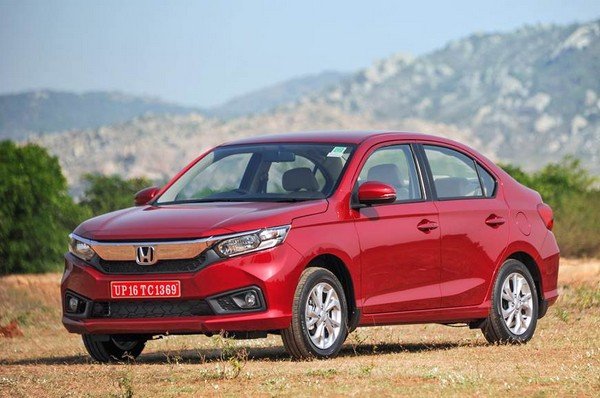 Honda Amaze 2018 side and front look red