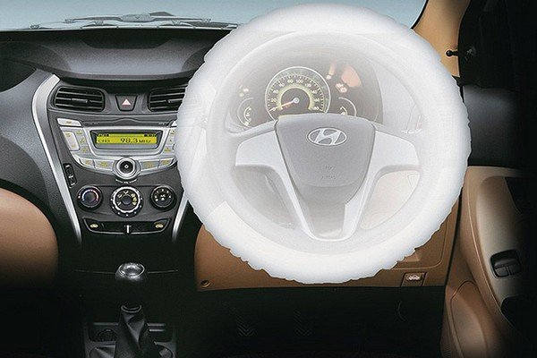 Hyundai Eon’s driver airbag, behind-the-wheel view