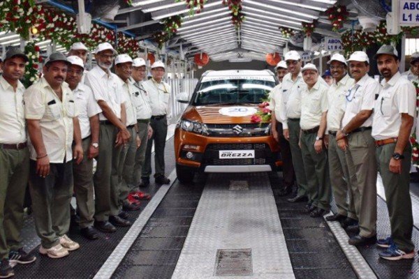 20 millionth Maruti car, a Vitara Brezza, at the company’s Gurugram plant.