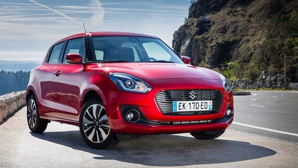 Maruti Suzuki Swift front angle view red color 