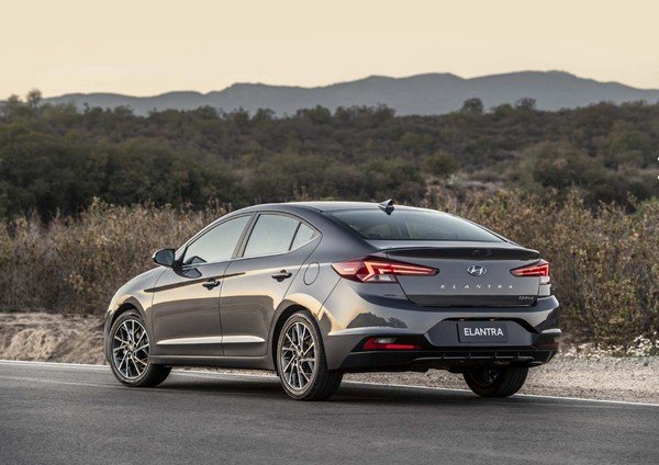 2019 Hyundai Elantra facelift parking on road silver color rear look 