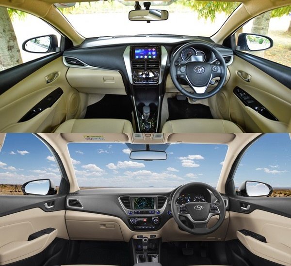 Toyota Yaris vs Hyundai Verna 2018 Dashboard combine picture