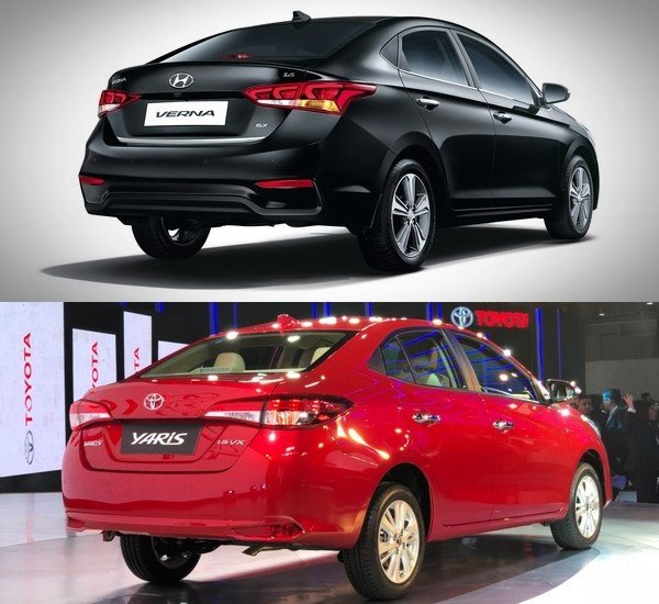 Toyota Yaris vs Hyundai Verna rear side combine picture