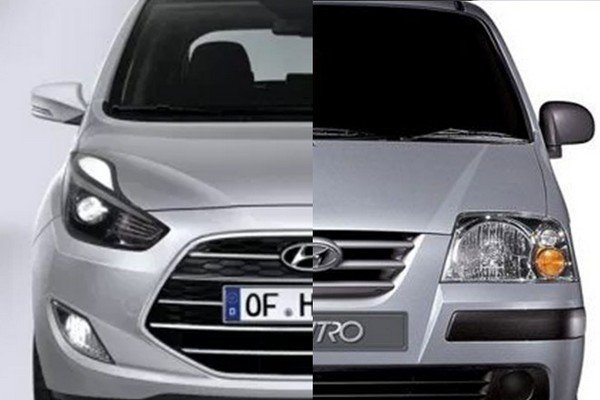 Hyundai Santro 2018 old and new silver color direct front look