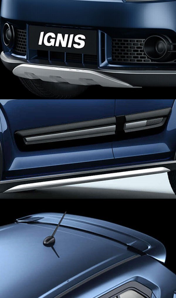 The Maruti Ignis Limited Edition dark blue colour exterior grille, side door cladding and roof