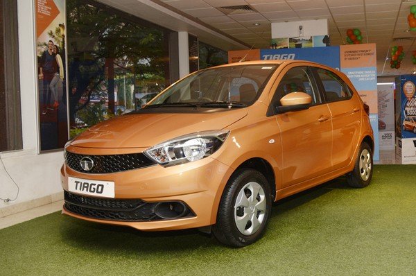 The Tata Tiago orange color side look