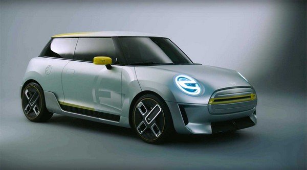 Mini couper silver color parking yellow sunroof