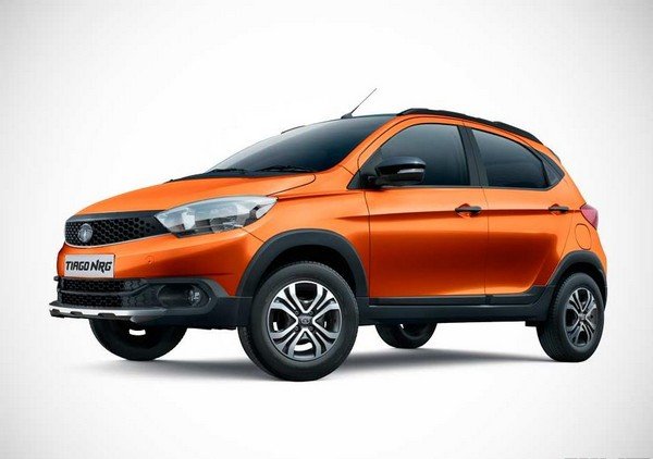 Tata Tiago NRG exterior front and side look orange