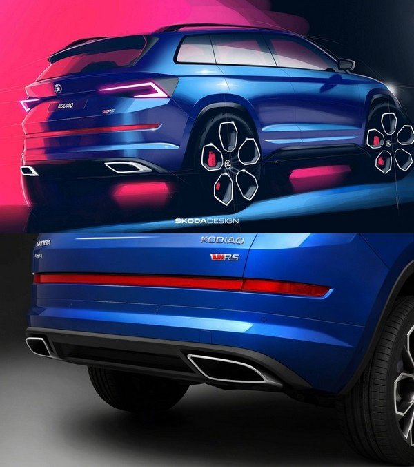 2019 Skoda Kodiaq RS sketches of front and rear