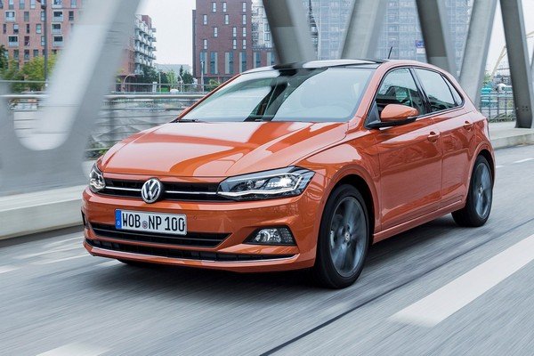 Orange Volkswagen Polo 2018 front-side view