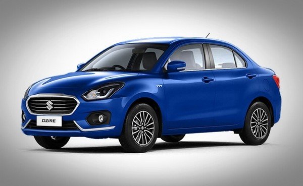 Blue maruti suzuki dzire front side view