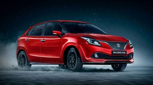 Red Maruti Suzuki Baleno rs front side view