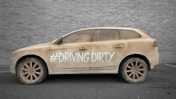 A hideous car with a hashtag “DRIVINGDIRTY” on it