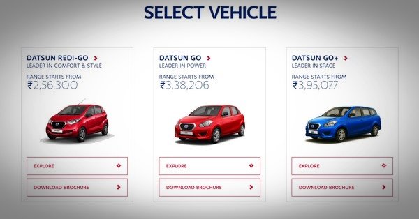 Datsun Redi-Go, Datsun Go and Datsun Go+ on Datsun website