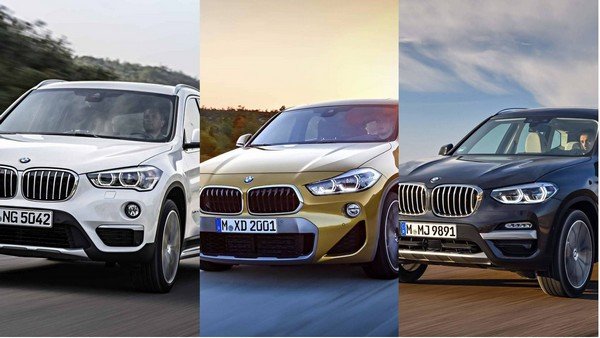 BMW X1, X3 and X5 side by side front look 