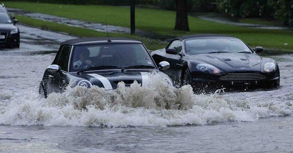 cars in a flooded street