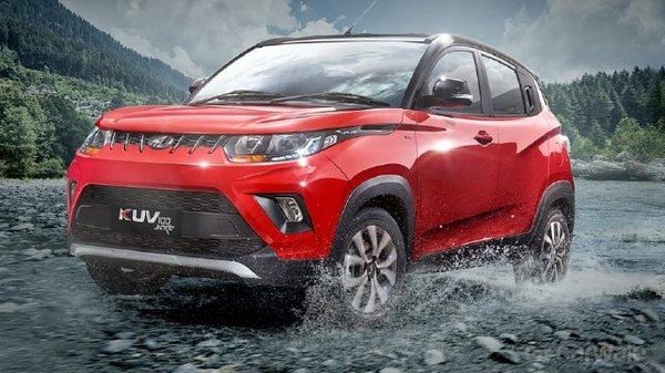 Mahindra KUV100 NXT, red colour, right front side
