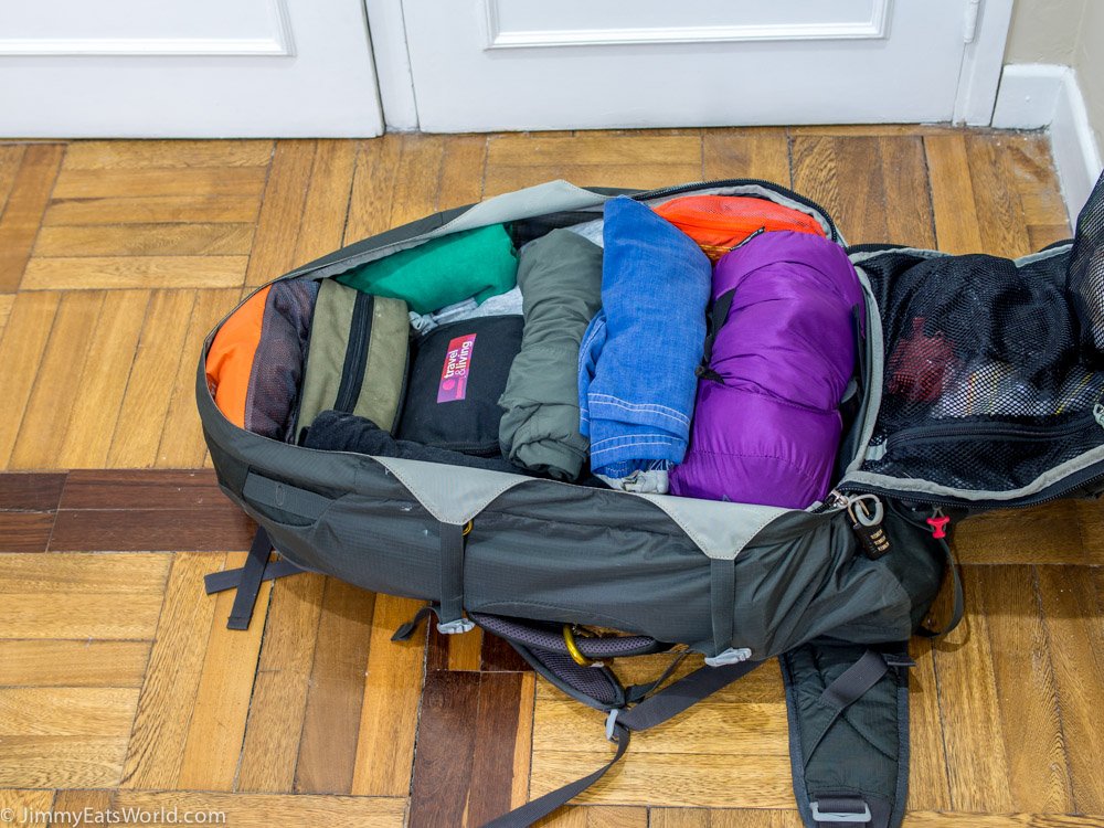 clothes inside backpack