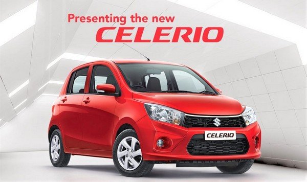 Maruti Celerio red color front look poster with text