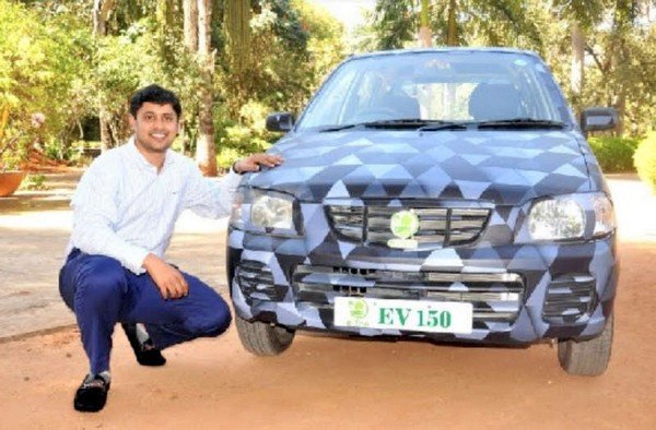 Sathya Yalamanchili, the founder of E-trio Automobiles with a retrofitted car