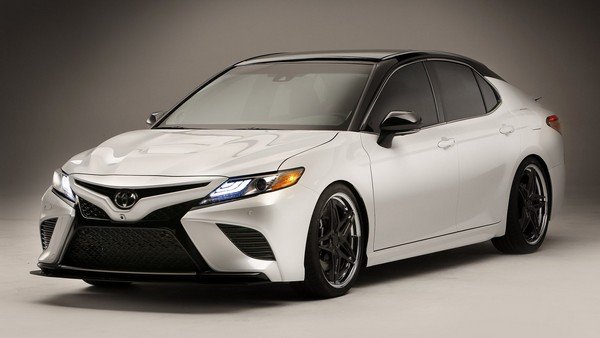 Toyota Camry TRD edition, white colour, front angular look