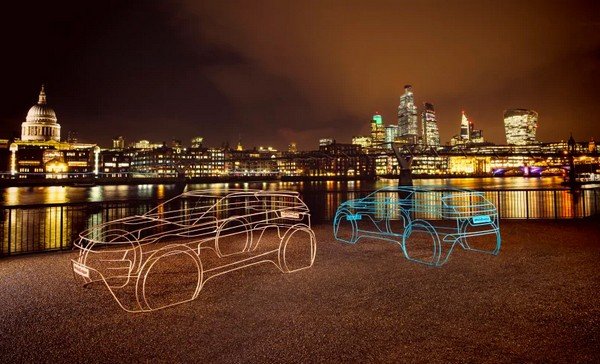 Range Rover Evoque wire sculptures London city background