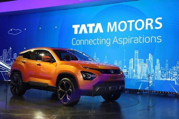 Tata Harrier SUV orange color in showroom