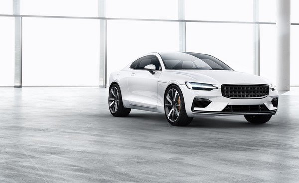 white Polestar 1 side view