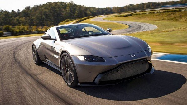 Aston Martin Vantage, silver colour, front angular look