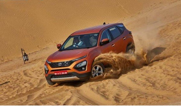 Tata Harrier orange color running on dessert