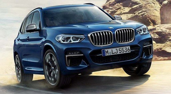 BMW X3 blue color front look on road