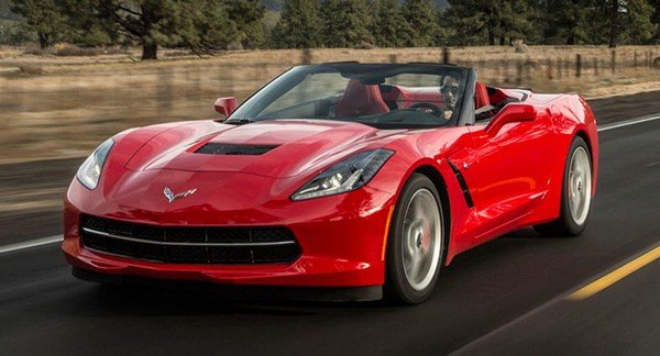 Chevrolet Corvette red color front look on road