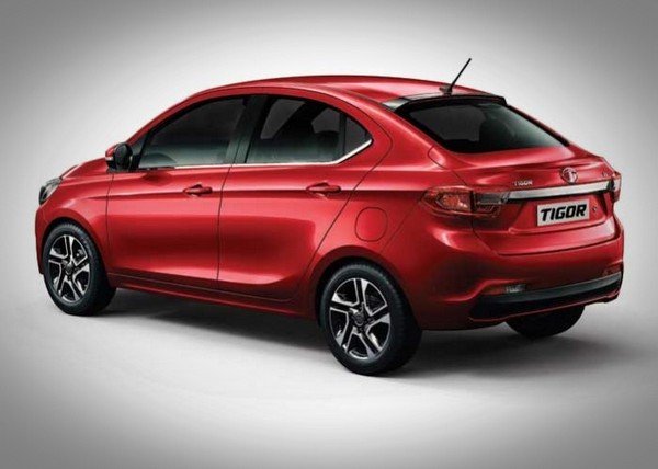 Tata Tigor 2019, red colour, rear angular look