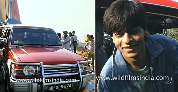 Shahrukh Khan and his Mitsubishi Pajero SFX red front