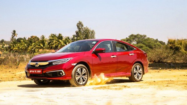 Honda Civic 2019, red, front and side profile