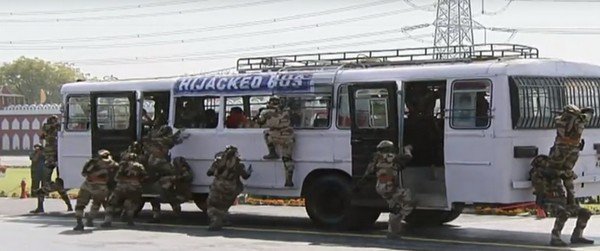 hijacked bus with CISF officials