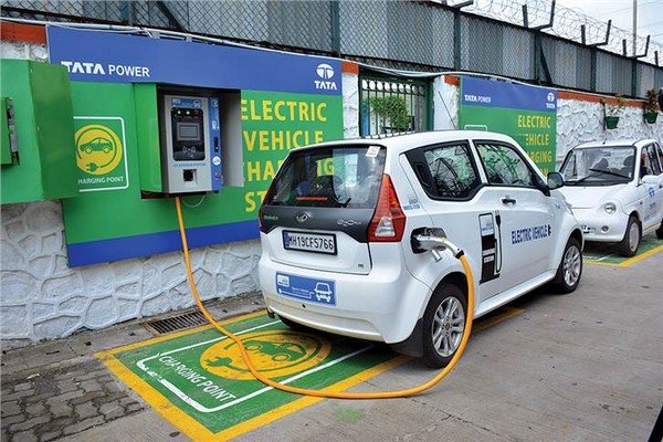 Tata EV car at charging station 