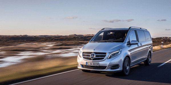 mercedes-benz v-class front angle look on road