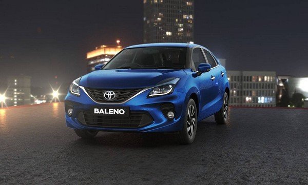 toyota badged baleno blue front angle