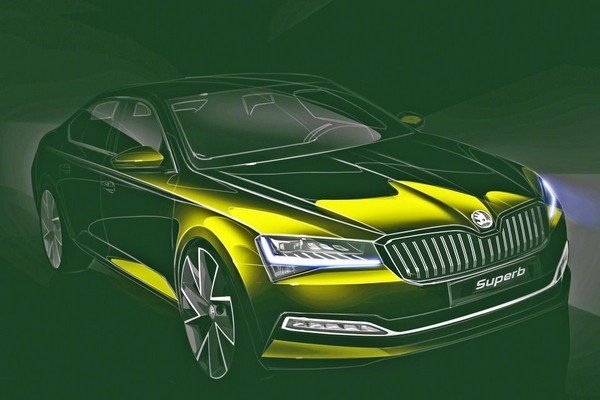 skoda superb sketch teaser front profile