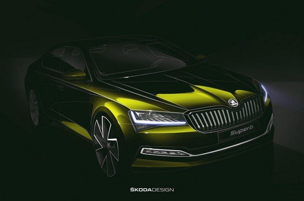 skoda superb sketch teaser front profile