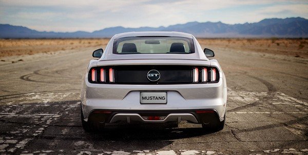 ford mustang silver rear angle