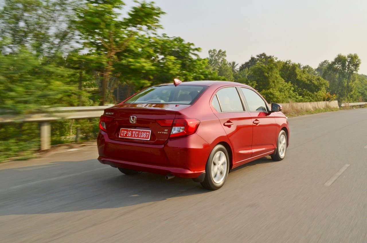 2018 Honda Amaze rear angle in action