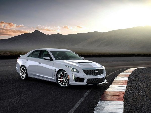 2019 cadillac cts v white parked front quarter