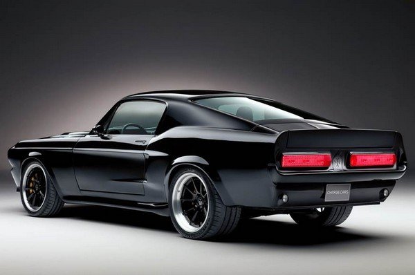 ford mustang all electric black rear three quarters