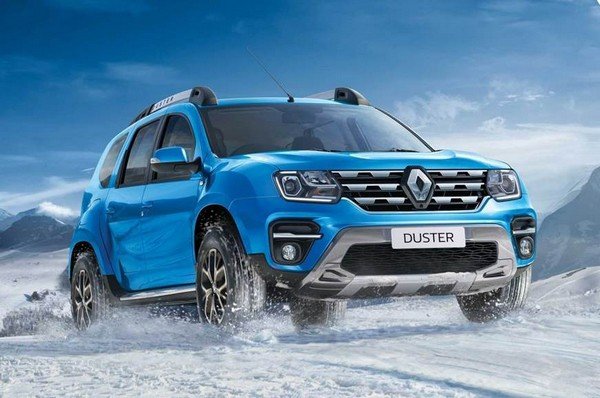 renault duster facelift 2019 blue front view