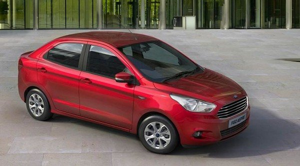 mahindra-ford aspire EV red colour front three quarters
