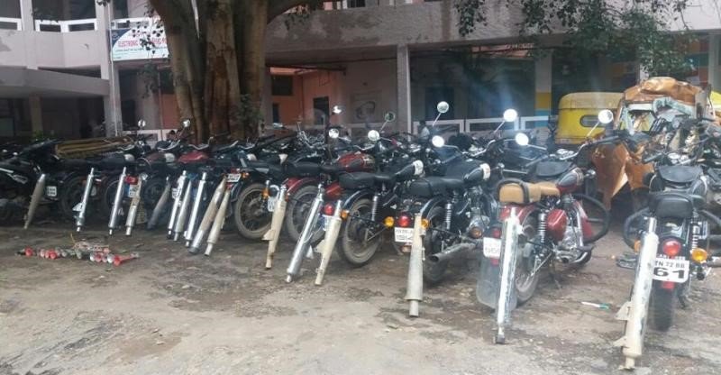 Illegal exhausts on Royal Enfield bullets removed by police