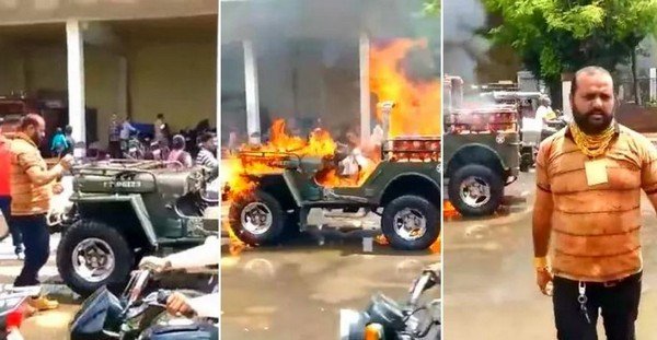 man burned his Jeep