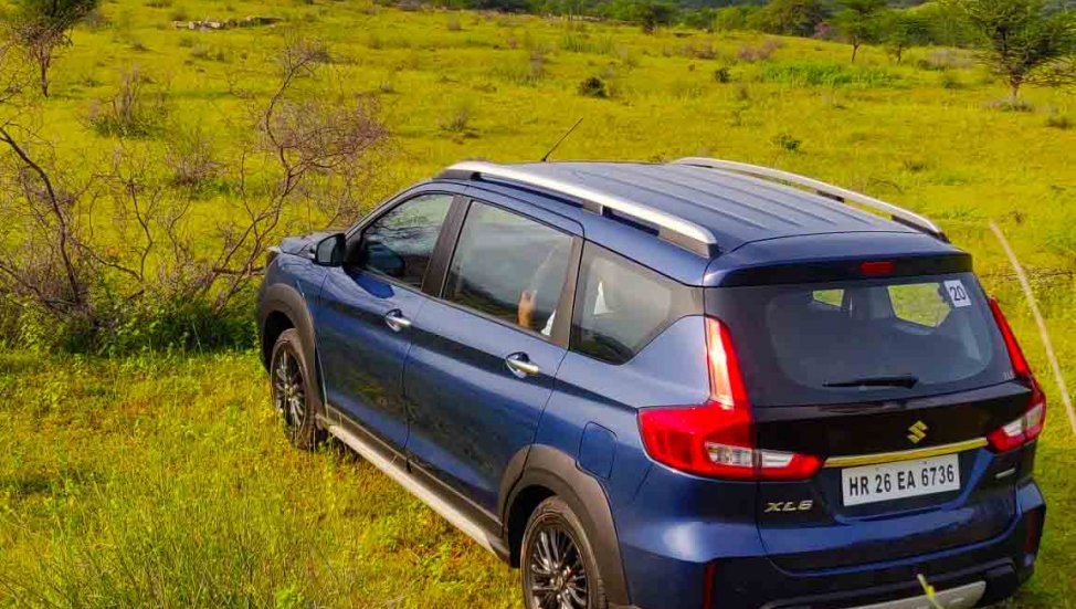 2019 Maruti XL6 blue rear angle shot above